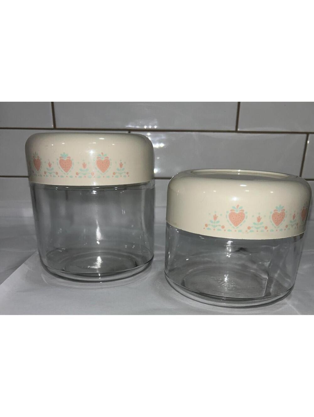 Set of 2 Vintage Corelle Gemco 5 3/4" and 4 1/5" Glass canisters w/acrylic lids